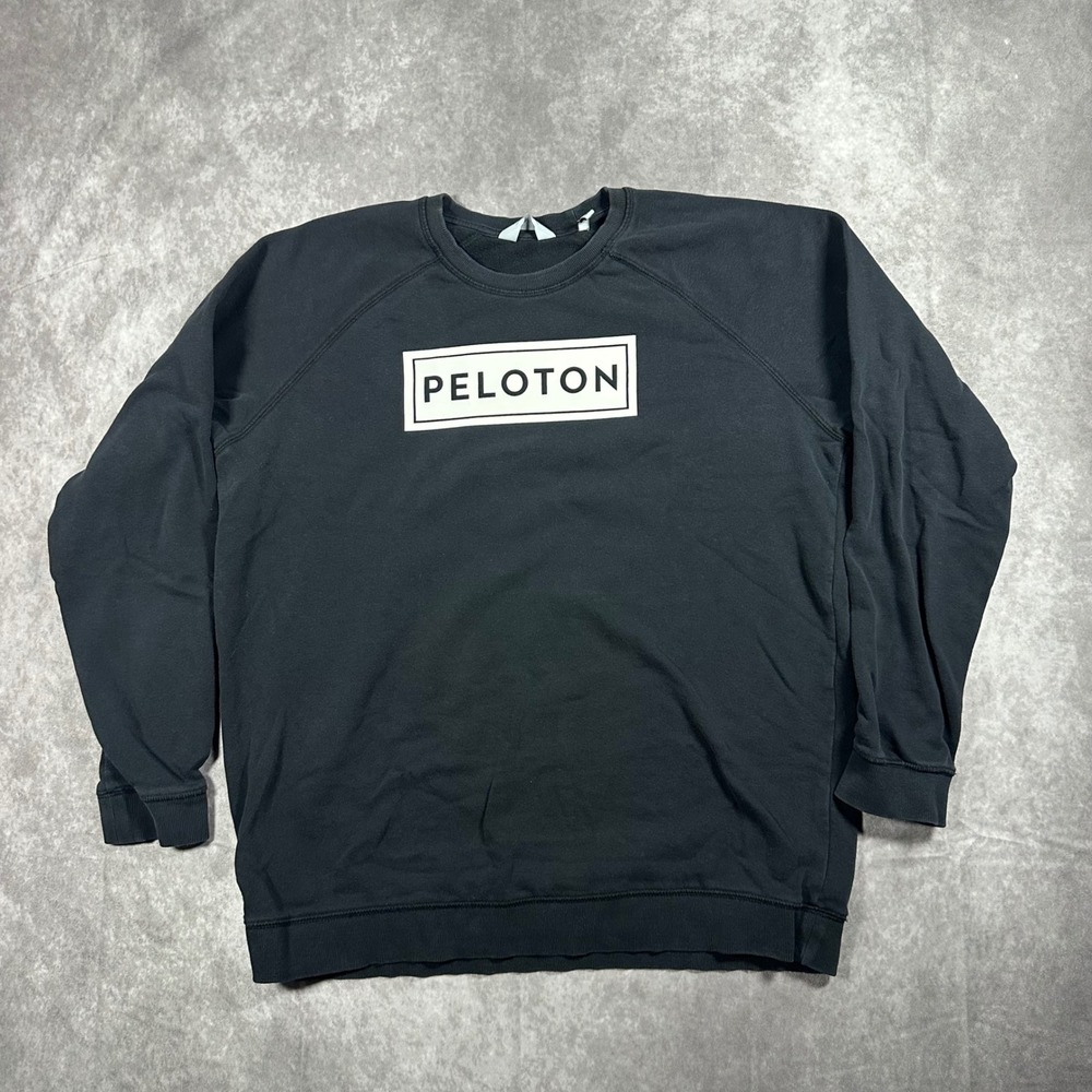 Peloton Mens L Black Raglan Sleeve Box Logo Fleece Sweatshirt Pullover Atheltic